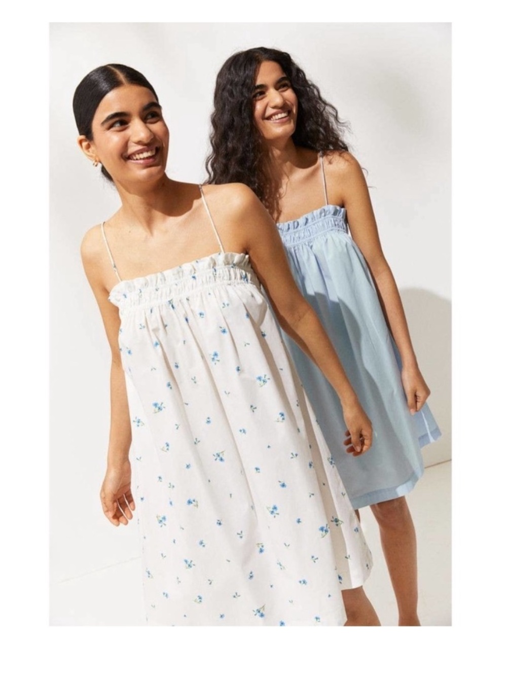H&M Floral Print Cotton Ruffle Mini Dress